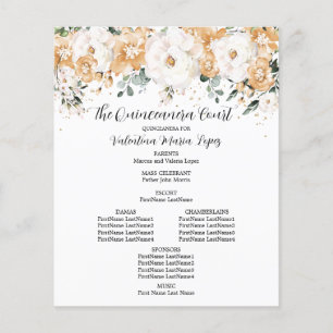 Elegant Gold White Rose Floral Quinceanera Program