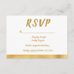 Elegant Gold & White RSVP Glam Wedding Party Card