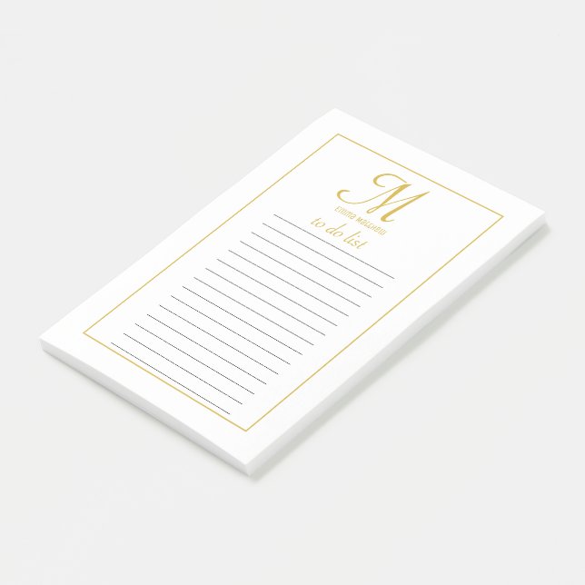 Elegant Gold & White Script Monogram To Do List  Post-it Notes (Angled)