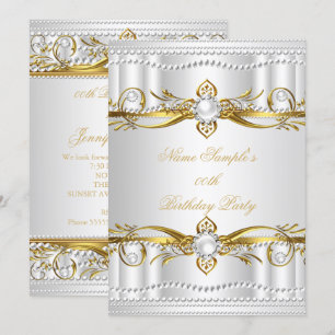 Elegant Gold White Silver Pearl Silk Birthday 3 Invitation