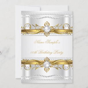 Elegant Gold White Silver Pearl Silk Birthday Invitation