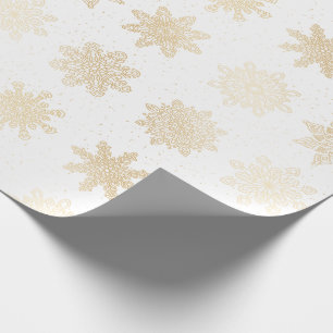 Elegant Gold & White Snowflake Christmas Pattern Wrapping Paper