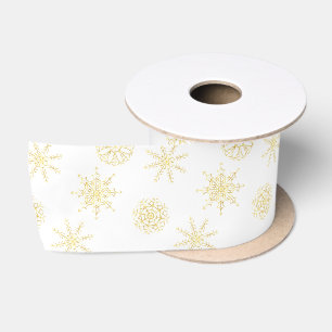Elegant Gold White Snowflake Original Satin Ribbon