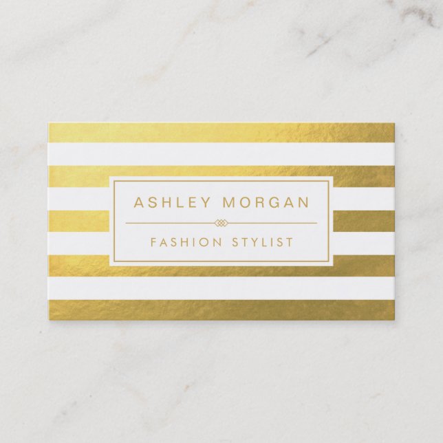 Elegant Gold White Stripes - Chic and Stylish Business Card (Front)