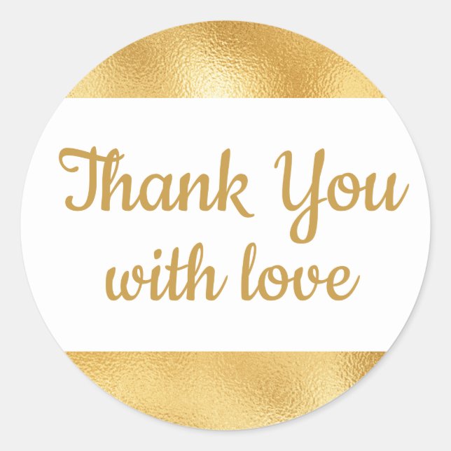 Elegant Gold & White Thank You Glam Wedding Classic Round Sticker (Front)
