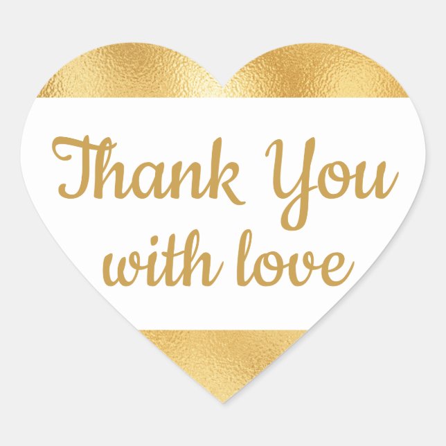 Elegant Gold & White Thank You Glam Wedding Heart Sticker (Front)