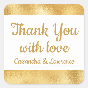 Elegant Gold & White Thank You Glam Wedding Square Sticker
