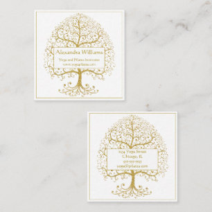 Elegant Gold White Tree of Life Personalised Square Business Card