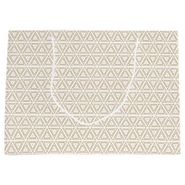 Elegant gold white triangular geometric pattern large gift bag (Front)