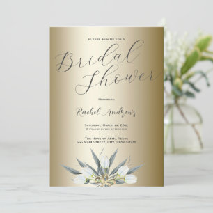 Elegant Gold, White Tulips, Bridal Shower Invitation