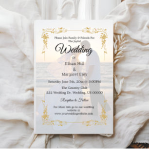 Elegant Gold & White W/Photo Wedding Invitation