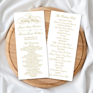 Elegant Gold & White Wedding Program Template Rack Card