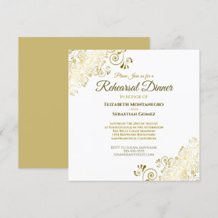 Elegant Gold White Wedding Rehearsal Dinner Square Invitation
