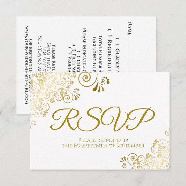 Elegant Gold & White Wedding RSVP Downloadable Invitation (Front/Back)