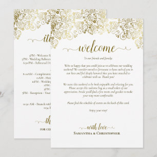 Elegant Gold & White Wedding Welcome & Itinerary Programme