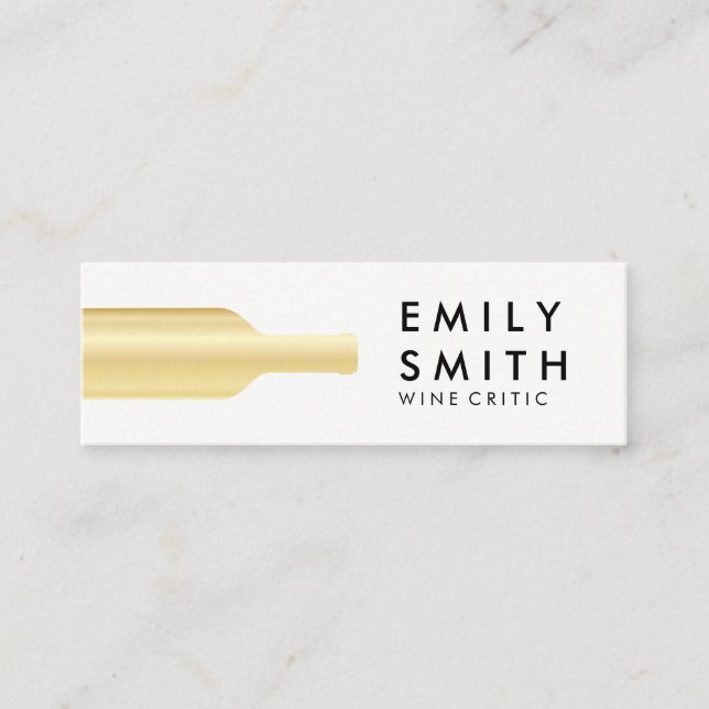 Elegant Gold White Wine Bottle Mini Business Card (Front)
