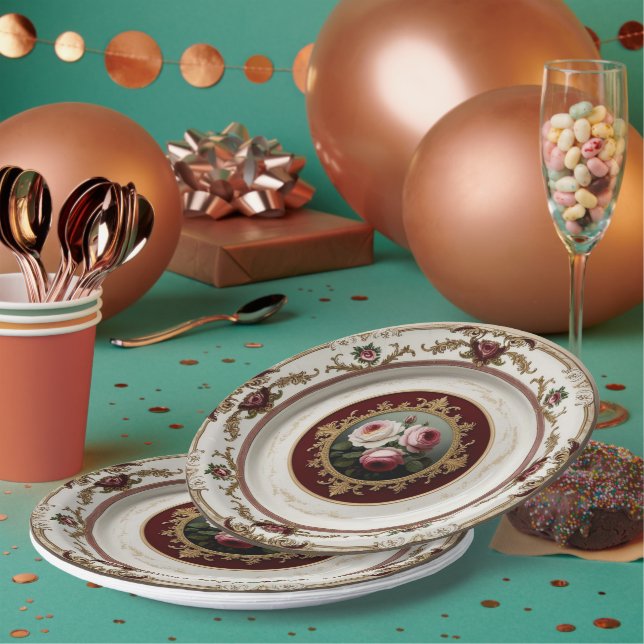 Elegant Gold wildflower Floral Ceramic Wedding Paper Plate (Multi)