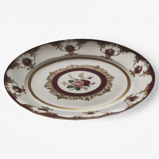 Elegant Gold wildflower Floral Ceramic Wedding Paper Plate (Angled)