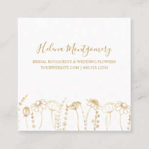 Elegant Gold Wildflower Sketch Feminine Square Business Card