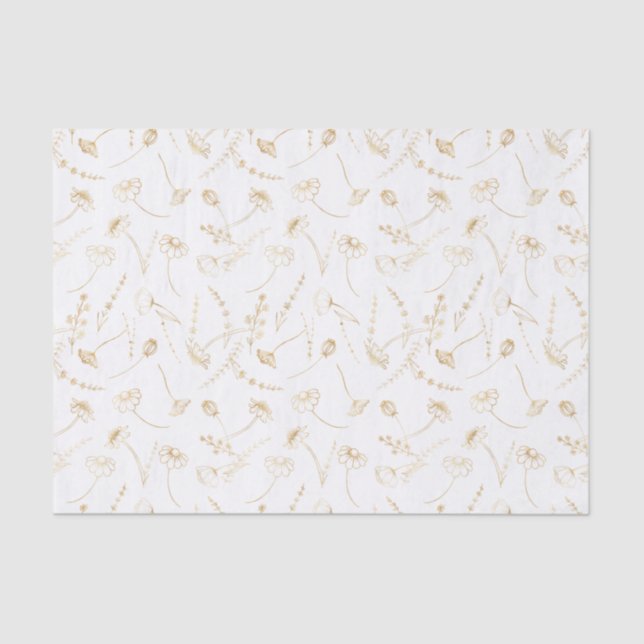 Elegant Gold Wildflower Sketch Simple Floral Tissue Paper (Front)