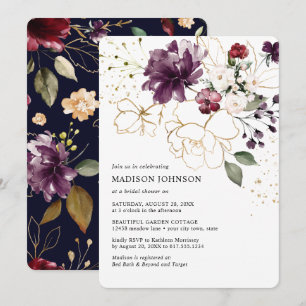 Elegant Gold Wine Burgundy Floral Bridal Shower Invitation