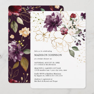 Elegant Gold Wine Burgundy Floral Bridal Shower Invitation