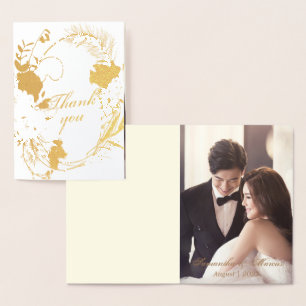 Elegant Gold Wine Burgundy Rose Wreath Photo Real Foil Card