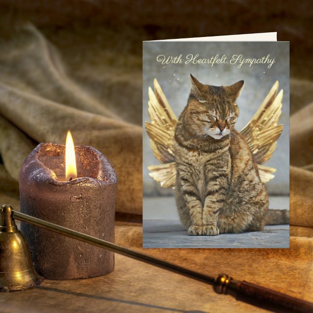 Elegant Gold Wings Cat Sympathy Card (Creator Uploaded)