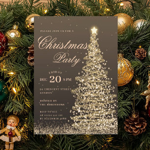 Elegant Gold Winter Christmas Tree Holiday Party Invitation