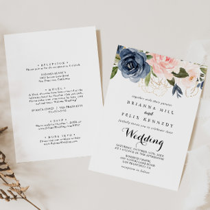 Elegant Gold Winter Floral Front & Back Wedding Invitation