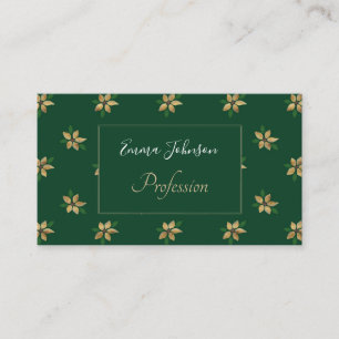 Elegant Gold Winter Flower Green Pattern Business Card