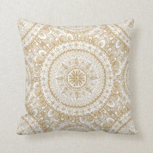 Elegant Gold Winter Flower Mandala White Pattern Cushion