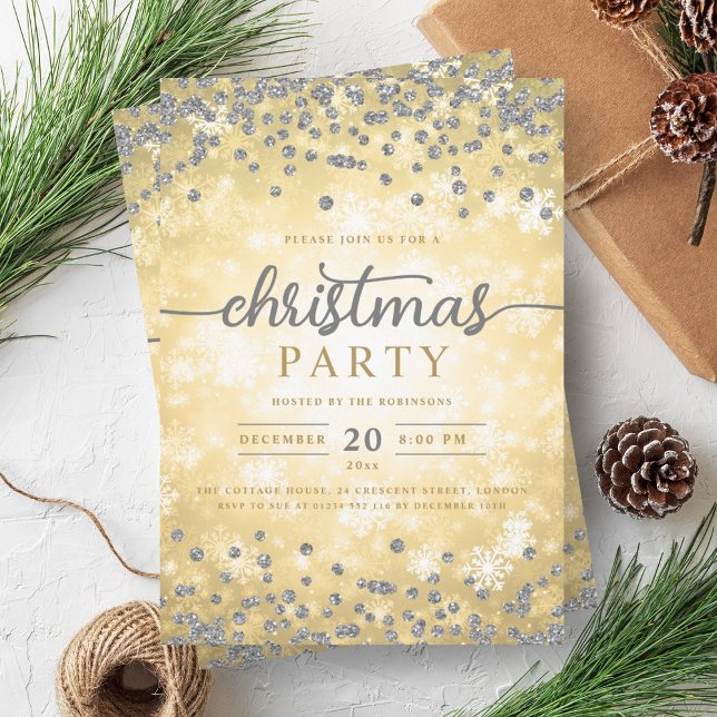 Elegant Gold Winter Silver Diamonds Christmas  Invitation (Elegant Gold Winter Silver Diamonds Christmas Invitation)