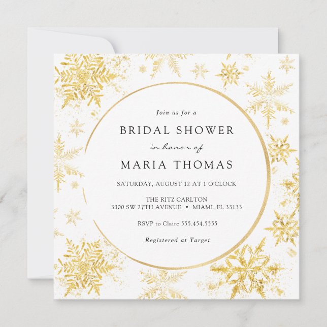 Elegant Gold Winter Snowflake Bridal Shower Invitation (Front)