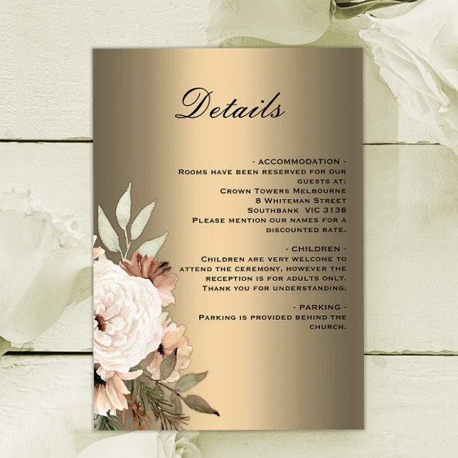 Elegant Gold with Boho Wildflowers Wedding Details Enclosure Card (Creator Uploaded)