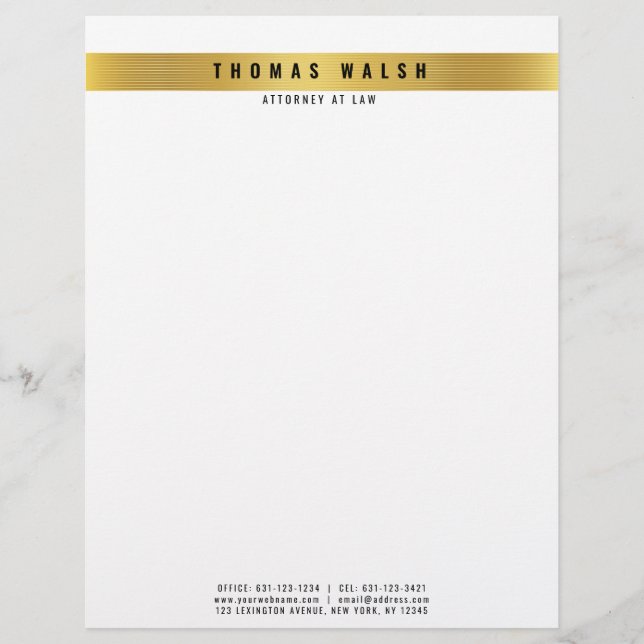 Elegant Gold with Gold Lines Letterhead (Front)