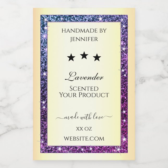 Elegant Gold with Purple Glitter Product Labels (Single Label)