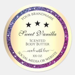 Elegant Gold with Purple Glitter Product Labels