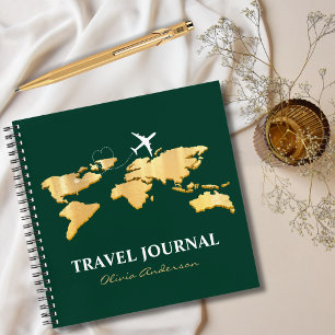 Elegant Gold World Map & Aeroplane, Travel Journal