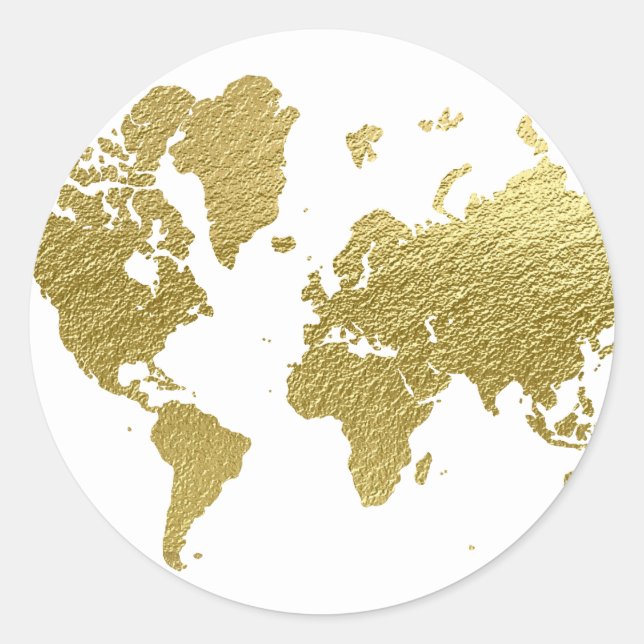 Elegant Gold World Map Classic Round Sticker (Front)