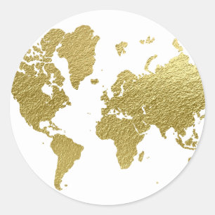 Elegant Gold World Map Classic Round Sticker