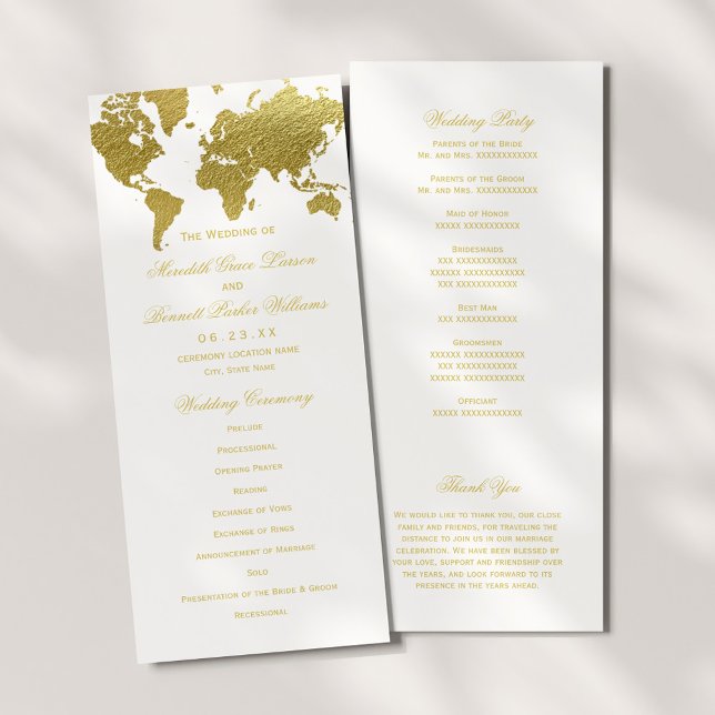 Elegant Gold World Map Wedding Ceremony Programme (Creator Uploaded)