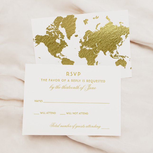Elegant Gold World Map Wedding RSVP Card (Creator Uploaded)