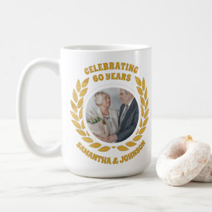 Elegant Gold Wreath Photo 60th Wedding Anniversary Coffee Mug