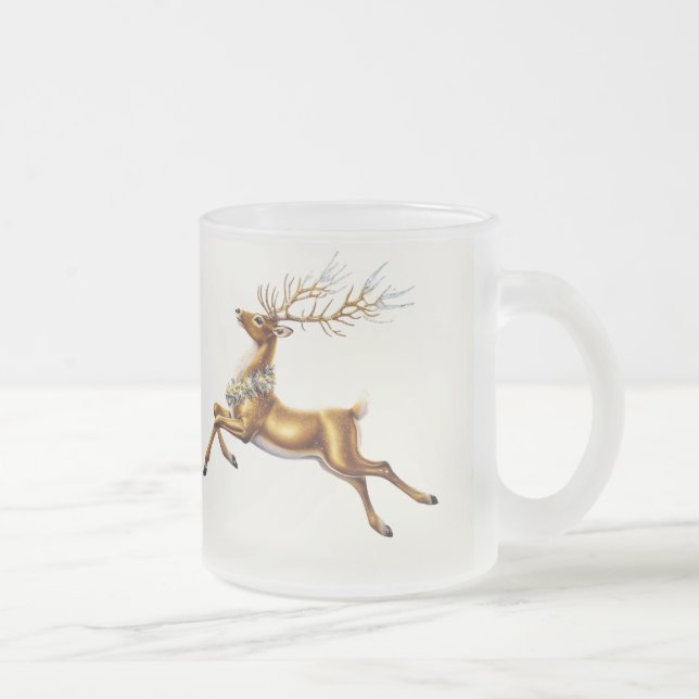Elegant Gold Wreath reindeer Moose merry Xmas Frosted Glass Coffee Mug (Right)