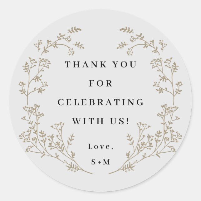 Elegant Gold Wreath Thank You Classic Round Sticker (Front)