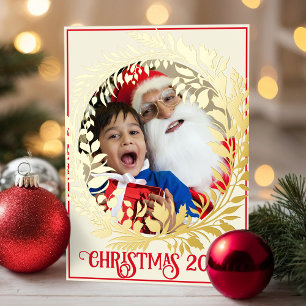 Elegant Gold Xmas Wreath Modern Ivory Red Photo Foil Prints