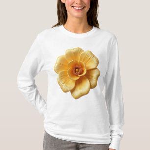 Elegant Gold-Yellow Flower Long Sleeve T-Shirt