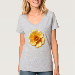 Elegant Gold-Yellow Flower Women's V-Neck T-Shirt