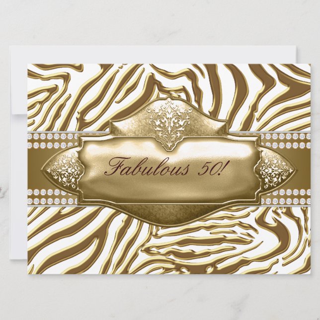 Elegant Gold Zebra 50th Birthday Party Invitation (Front)